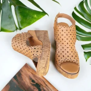 Calzaro Sandalias | Zueco Piel Cuña 23401 Laser Cuero.